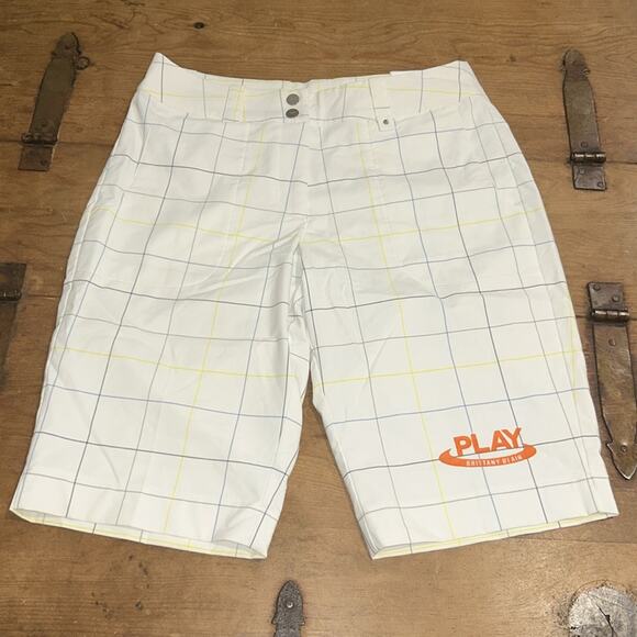 Woman’s Nike Dri-Fit Golf Bermuda Shorts White w/blue & yellow stripes Size 6 - Picture 3 of 11